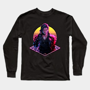 Retro Wave 80s Anime Man – Anime Shirt Long Sleeve T-Shirt